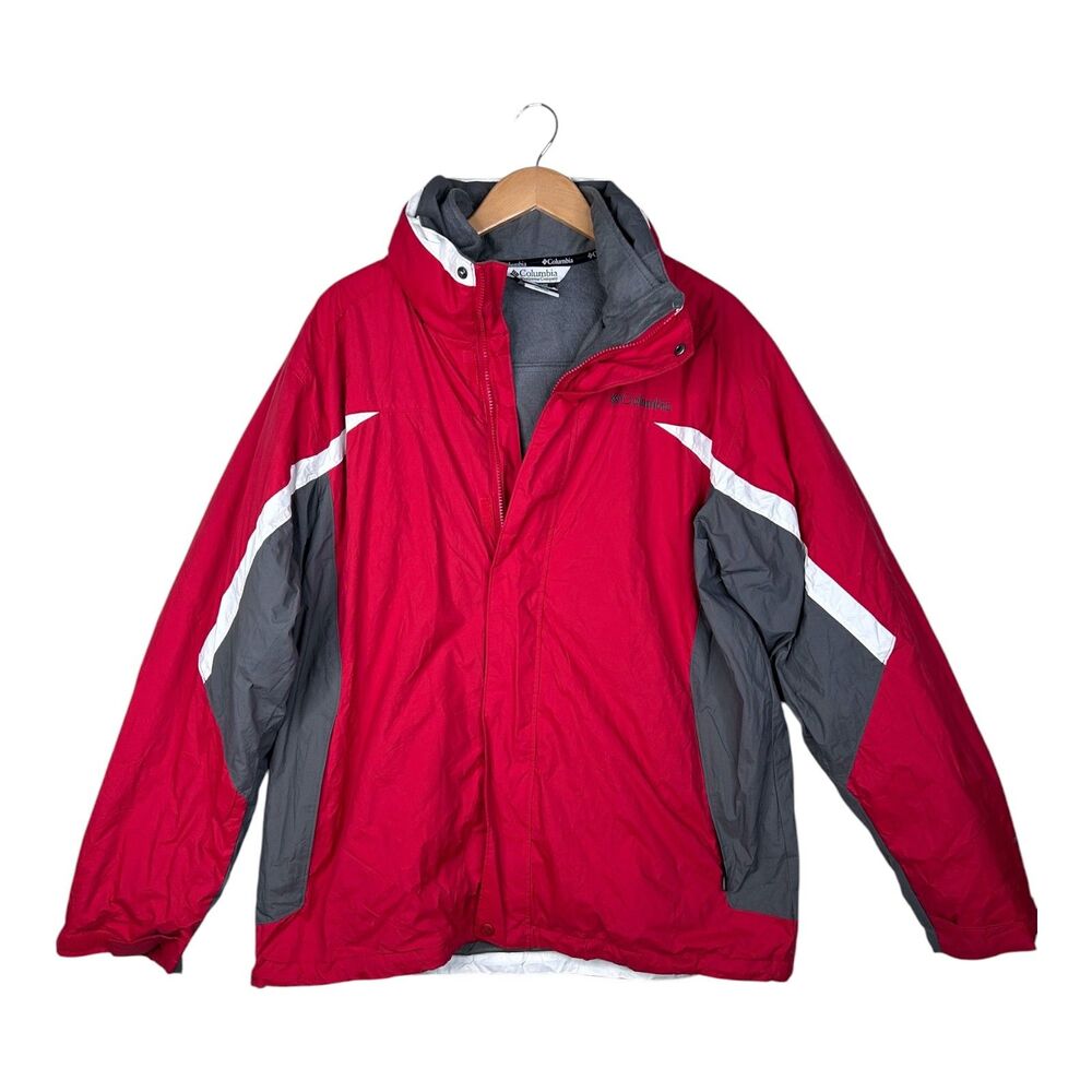 Columbia Jacket Mens XL Red Interchange 3-in-1 Fleece Lined Hooded Ski Winter